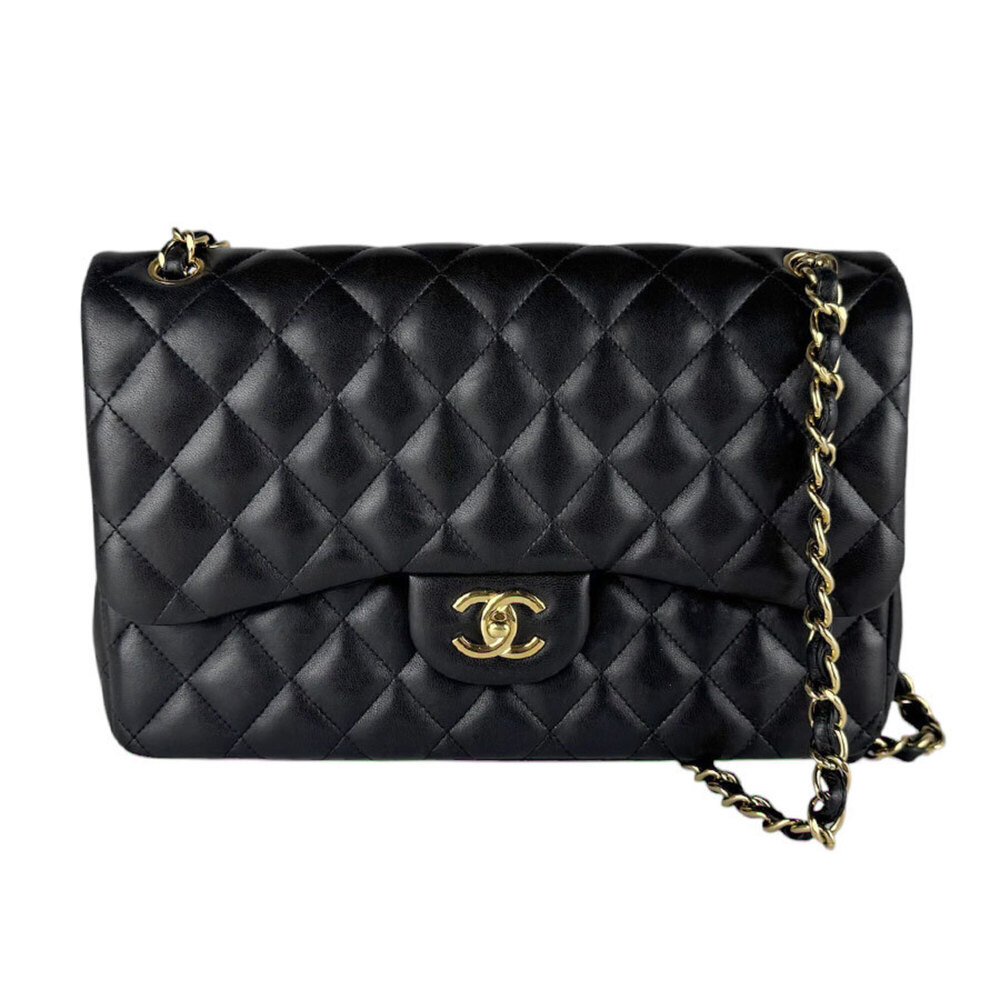 Chanel CHANEL Shoulder Bag, Large Matelassé, Lambskin, Black Gold, Women's z1...